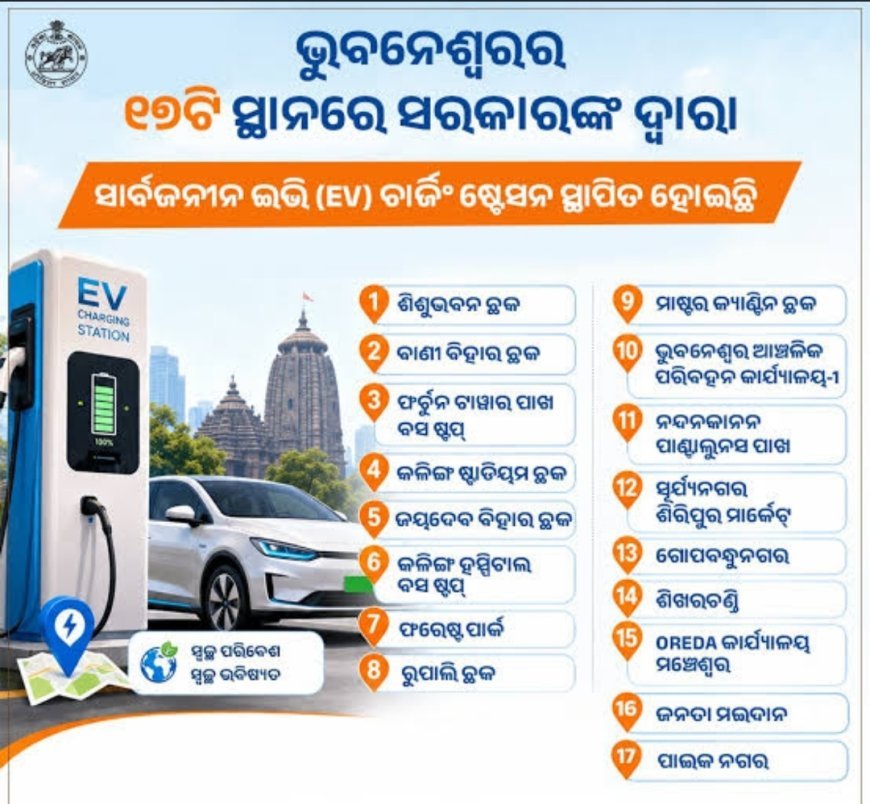 ଓଡିଶା ସରକାରଙ୍କ ତରଫରୁ ସାଧାରଣ ଲୋକଙ୍କ ପାଇଁ ଭୁବନେଶ୍ୱରରେ EV ଚାର୍ଜଙ୍ଗ ର ସୁବ୍ୟବସ୍ଥା...